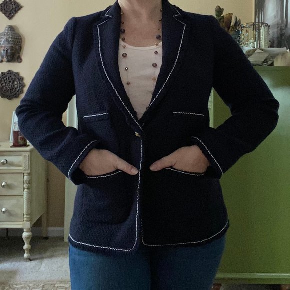 NWOT Talbots 8P Navy Tweed Blazer - Picture 2 of 8
